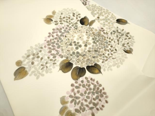 平和屋着物●塩瀬　九寸名古屋帯　手描き　紫陽花　正絹　逸品　CABM0706dy