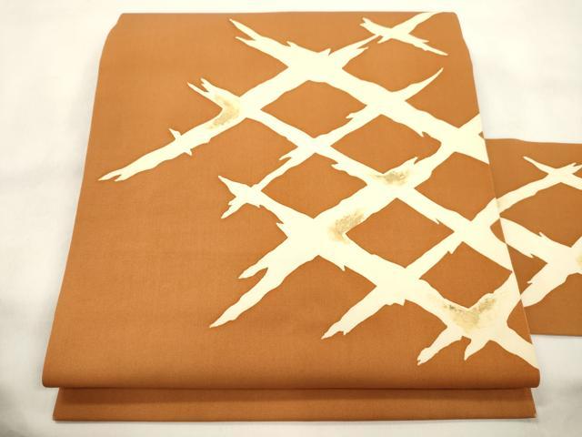 平和屋着物●塩瀬　九寸名古屋帯　幾何学文　金彩　正絹　逸品　CABM0709dy