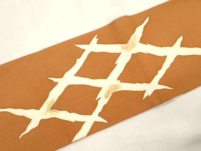 平和屋着物●塩瀬　九寸名古屋帯　幾何学文　金彩　正絹　逸品　CABM0709dy