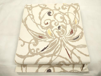 平和屋着物●九寸名古屋帯　草花文　正絹　逸品　CABM0711dy