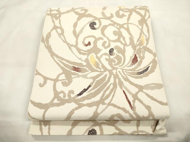 平和屋着物●九寸名古屋帯　草花文　正絹　逸品　CABM0711dy