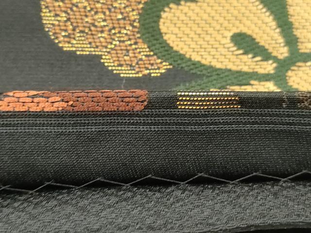 平和屋着物●西陣　川島織物　洗える最高級着物　＜英＞はなぶさ謹製　六通柄袋帯　笹竹花文　黒地　金糸　たとう紙付き　CABM0713dy