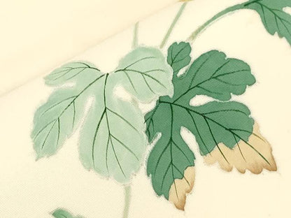 平和屋着物●塩瀬　九寸名古屋帯　手描き　草花文　金彩　正絹　逸品　CABM0720dy