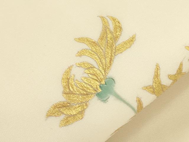 平和屋着物●塩瀬　九寸名古屋帯　手描き　草花文　金彩　正絹　逸品　CABM0720dy