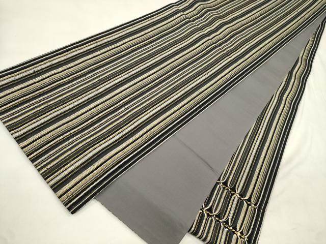 平和屋着物●西陣　太鼓柄袋帯　幾何学文　黒地　金彩　証紙付き　正絹　逸品　CABM0722dy