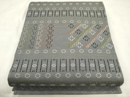 平和屋着物●太鼓柄袋帯　花織　幾何学文　正絹　逸品　CABM0723d
