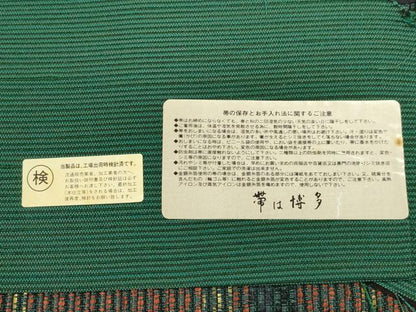 平和屋着物●本場筑前博多織　六通柄袋帯　格子柄　金糸　白石謹製　証紙付き　正絹　逸品　CABM0724dy