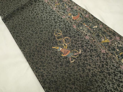 平和屋着物●太鼓柄袋帯　サーカス　黒地　金彩　正絹　逸品　CABM0726dy