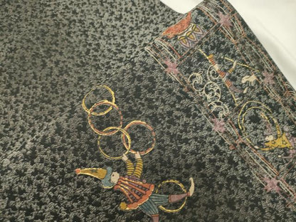 平和屋着物●太鼓柄袋帯　サーカス　黒地　金彩　正絹　逸品　CABM0726dy