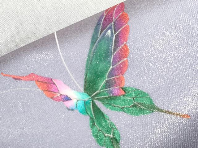 平和屋着物●染色作家　木下茂森　太鼓柄袋帯　花蝶文　銀通し地　正絹　逸品　CABM0735dy