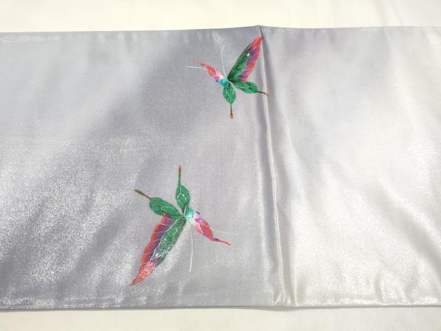 平和屋着物●染色作家　木下茂森　太鼓柄袋帯　花蝶文　銀通し地　正絹　逸品　CABM0735dy