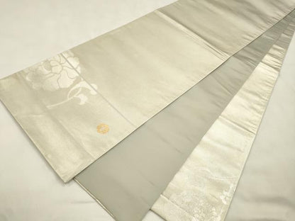平和屋着物●ジャパンオートクチュール　渡辺雪三郎　六通柄袋帯　草花文　金銀彩　引箔　正絹　逸品　CABM0737dy