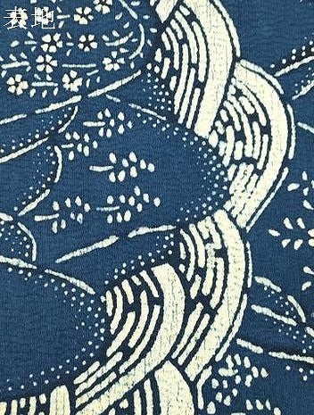 平和屋着物●九寸名古屋帯　藍　型染め　流水遠山文　正絹　逸品　CABM0750dy