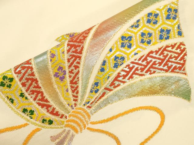 平和屋着物●龍村美術織物　たつむら　九寸名古屋帯　吉蝶文　金糸　正絹　逸品　CABM0755dy