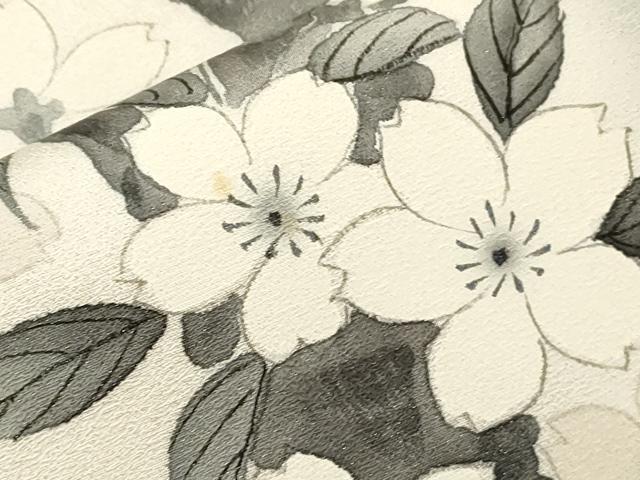 平和屋着物●洛楽人工房　九寸名古屋帯　手描き　枝桜文　銀通し地　正絹　逸品　CABM0764dy
