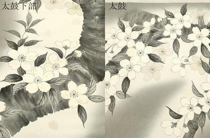 平和屋着物●洛楽人工房　九寸名古屋帯　手描き　枝桜文　銀通し地　正絹　逸品　CABM0764dy