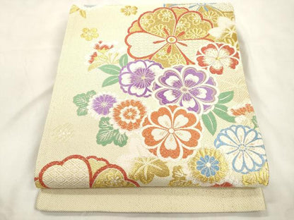 平和屋着物●西陣　大光謹製　六通柄袋帯　唐織　草花文　金糸　証紙付き　逸品　CABM0794dy