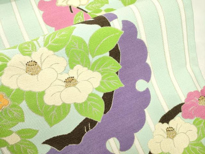 平和屋着物●六通柄袋帯　松田忍　雪輪草花丸文　金糸　正絹　逸品　CABM0795dy