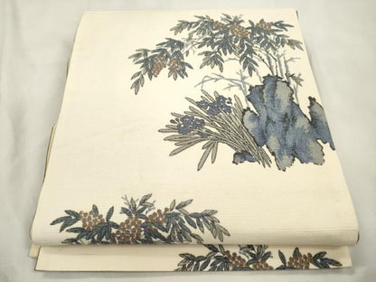 平和屋着物●全通柄袋帯　紬地　草花文　正絹　逸品　CABM0798dy
