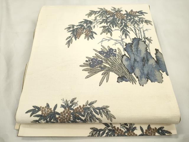 平和屋着物●全通柄袋帯　紬地　草花文　正絹　逸品　CABM0798dy
