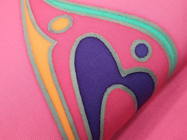 平和屋着物●塩瀬　太鼓柄袋帯　舞蝶文　韓紅色　正絹　逸品　CABM0799dy