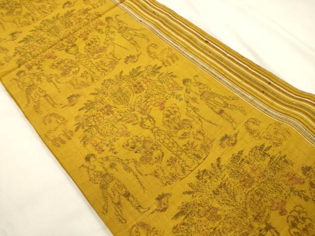 平和屋着物●無形文化財　本場黄八丈　近藤傳　草木染　手織　紬　六通柄袋帯　エジプト壁画文様　正絹　逸品　CABM0800dy