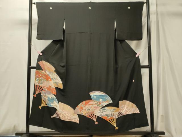 平和屋着物■豪華黒留袖　作家物　扇面風景人物文　金彩　正絹　逸品　CABM0801oy