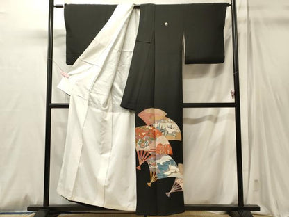 平和屋着物■豪華黒留袖　作家物　扇面風景人物文　金彩　正絹　逸品　CABM0801oy
