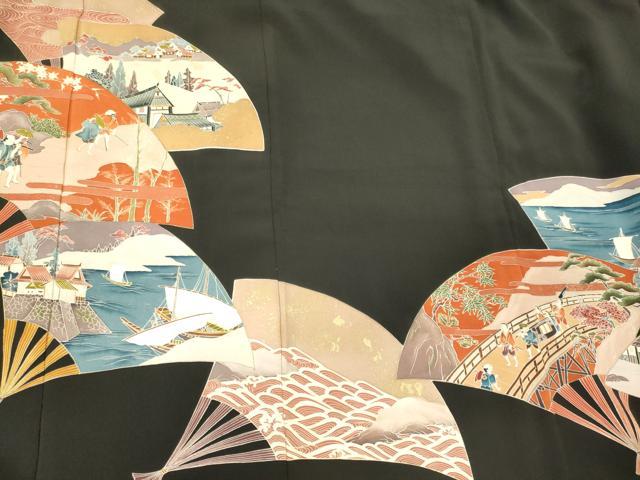 平和屋着物■豪華黒留袖　作家物　扇面風景人物文　金彩　正絹　逸品　CABM0801oy