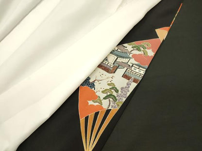 平和屋着物■豪華黒留袖　作家物　扇面風景人物文　金彩　正絹　逸品　CABM0801oy