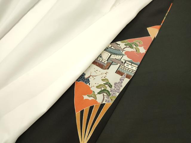平和屋着物■豪華黒留袖　作家物　扇面風景人物文　金彩　正絹　逸品　CABM0801oy