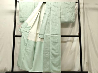 平和屋着物■上質な色無地　立波地紋　白緑色　正絹　逸品　CABM0802oy