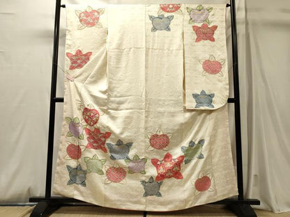 平和屋着物■豪華振袖　刺繍　吉祥花文　金銀糸　正絹　逸品　CABM0804oy