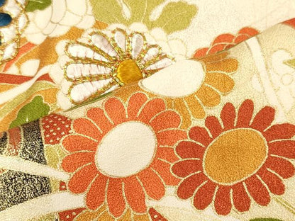 平和屋着物■訪問着　駒刺繍　吉祥花松文　金彩　正絹　逸品　CABM0807oy