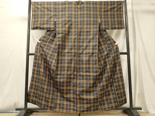 平和屋着物■本場縞大島紬　格子柄　正絹　逸品　CABM0811oy