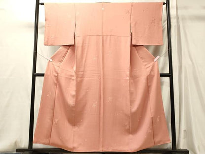 平和屋着物■上質な色無地　草花地紋　珊瑚色　正絹　逸品　CABM0816oy