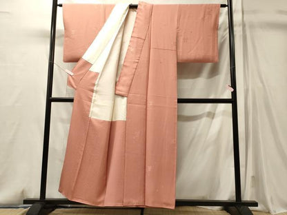 平和屋着物■上質な色無地　草花地紋　珊瑚色　正絹　逸品　CABM0816oy