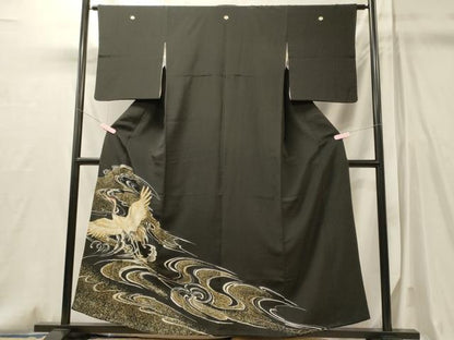 平和屋着物■豪華黒留袖　刺繍　手描き　立波飛鶴文　金彩　三越扱い　正絹　逸品　CABM0819oy