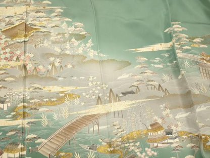 平和屋着物■豪華色留袖　駒刺繍　風景花松文　暈し染め　金彩　正絹　逸品　CABM0820oy