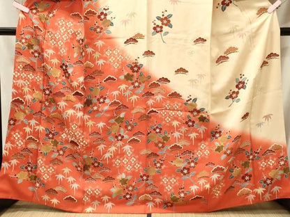 平和屋着物■訪問着　刺繍　松竹梅　暈し染め　金彩　正絹　逸品　CABM0829oy