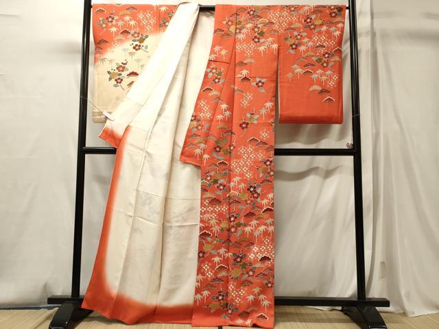 平和屋着物■訪問着　刺繍　松竹梅　暈し染め　金彩　正絹　逸品　CABM0829oy