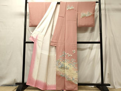 平和屋着物■訪問着　飛鶴枝葉文　暈し染め　金彩　正絹　逸品　CABM0834oy