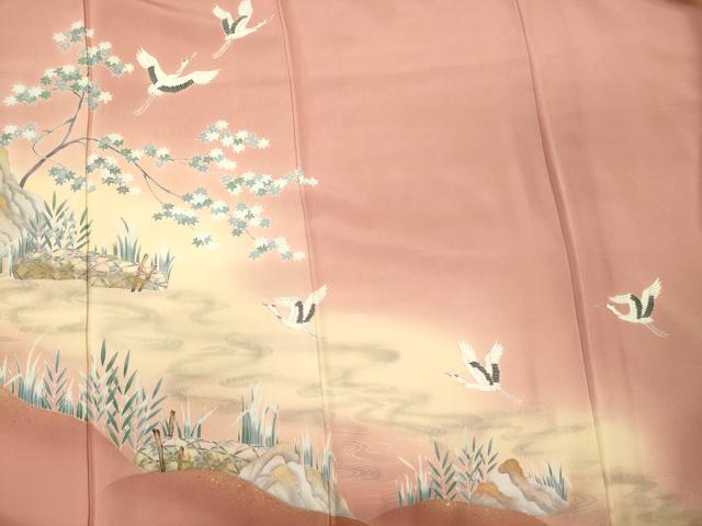 平和屋着物■訪問着　飛鶴枝葉文　暈し染め　金彩　正絹　逸品　CABM0834oy