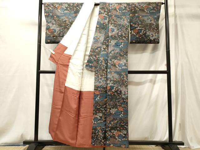 平和屋着物■上質な小紋　草花文　暈し染め　鬼しぼ縮緬　正絹　逸品　CABM0841oy