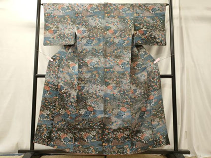 平和屋着物■上質な小紋　草花文　暈し染め　鬼しぼ縮緬　正絹　逸品　CABM0841oy