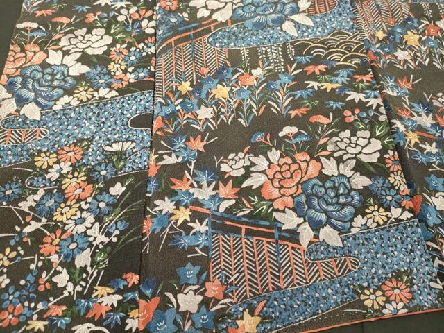 平和屋着物■上質な小紋　草花文　暈し染め　鬼しぼ縮緬　正絹　逸品　CABM0841oy