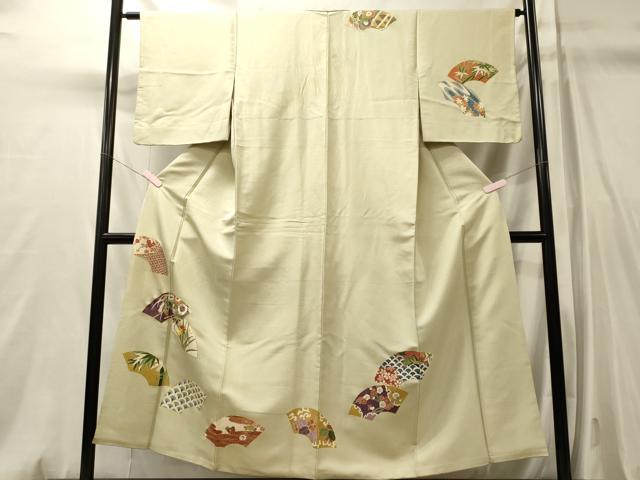 平和屋着物■訪問着　駒刺繍　地紙重ね草花文　金糸　正絹　逸品　CABM0844oy