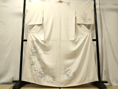 平和屋着物■訪問着　手描き　流水草花文　正絹　逸品　CABM0847oy