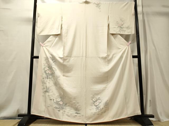 平和屋着物■訪問着　手描き　流水草花文　正絹　逸品　CABM0847oy