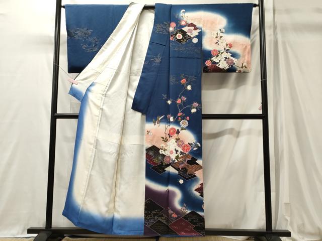 平和屋着物■訪問着　松皮菱飛鳥花文　暈し染め　金彩　正絹　逸品　CABM0903oy